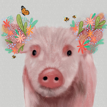 LIA108 - Floral Pig Greeting Card
