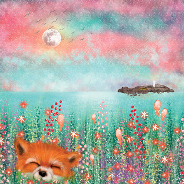 LIA109 - Sleepy Fox and Godrevy Lighthouse Greeting Card