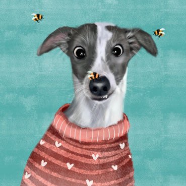 LIA116 - Whippet and Bees Greeting Card