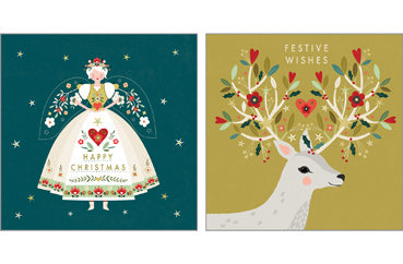 NC-XM555 - Folk Angel and Stag Christmas Pack (6 cards)
