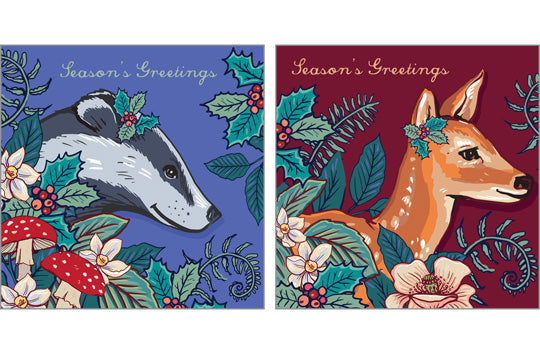 NC-XM562 - Badger & Deer Mini Christmas Card Pack (6 cards)