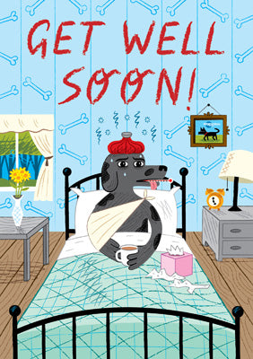 57AQ02 - Get Well Soon (Dog in Bed) Greeting Card