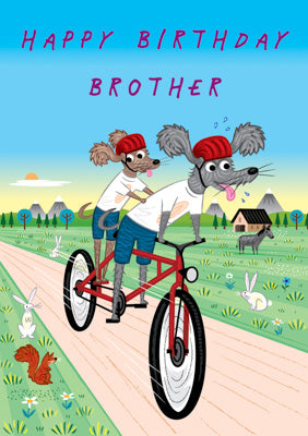 57AQ19 - Happy Birthday Brother (Dogs on Tandem) Greeting Card