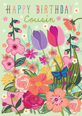 57AS48 - Happy Birthday Cousin (Floral) Birthday Card