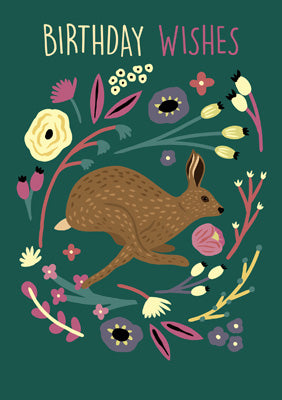 57BB84 - Floral Forest Hare Birthday Card