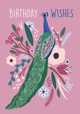 57BB85 - Floral Forest Peacock Birthday Card
