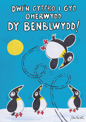 57DG52 - Excited Puffins Birthday Card (Welsh)
