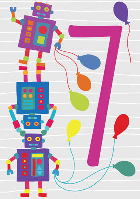 57JK15 - 7th Birthday (Robots with Balloons) Greeting Card
