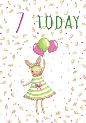 57JN27 - 7th Birthday (Bunny with Balloons) Greeting Card