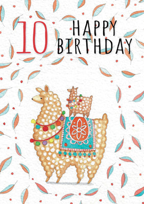 57JN30 - 10th Birthday (Llama) Greeting Card