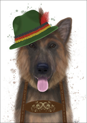 57LL13 - German Shepherd in Lederhosen Greeting Card