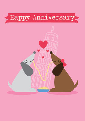 57MG27 - Happy Anniversary Dogs/Tower of Pisa Greeting Card