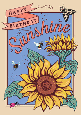 57SS03 Happy Birthday Sunflowers and Bees Greeting Card