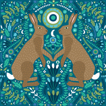 BEA114 - Folk Hares Greeting Card