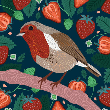 BEA129 - Robin and Strawberries Art Card