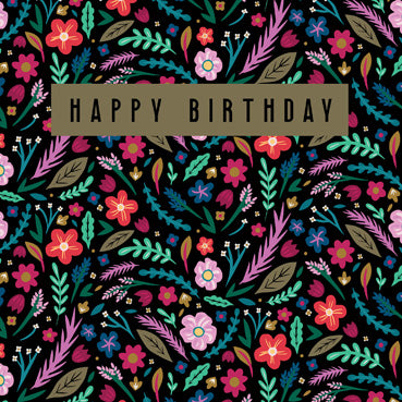 BEA141 - Happy Birthday Floral (Foil Finish) Greeting Card