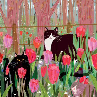 DCT107 - Cats and Tulips Greeting Card