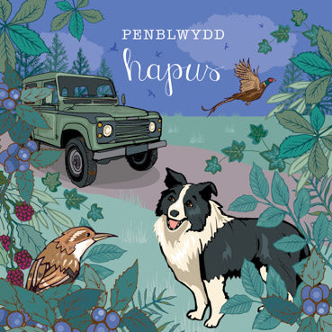 DGS115 - Collie and Landrover Birthday Card (Welsh)