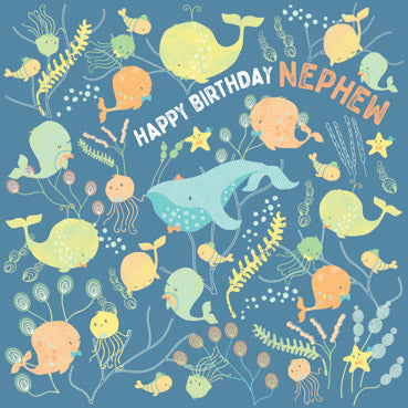 GED123 - Happy Birthday Nephew (Whales in Ocean) Birthday Card