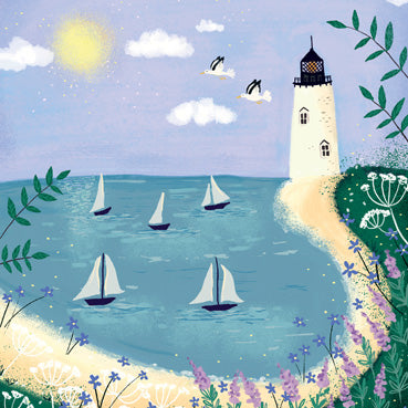 JLF101 - Lighthouse and Sails Greeting Card