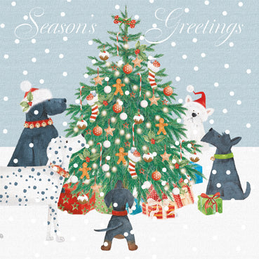 LXM130 - Dogs around Christmas Tree Christmas Pack (5 cards)