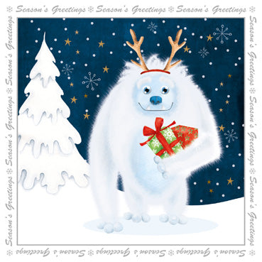 LXM132 - Yeti with Present Christmas Card pack (5 cards in pack)