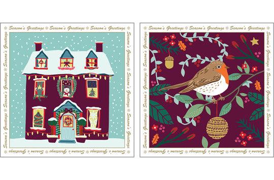 NC-XM528 - Winter House/Robin Christmas Card Pack (6 Cards)