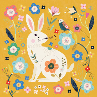 RWN105 - Folk Art Rabbit Greeting Card