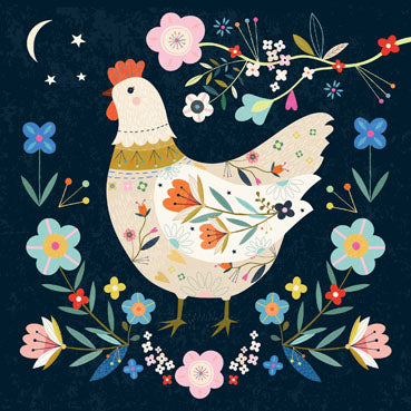 RWN106 - Floral Chicken Art Card