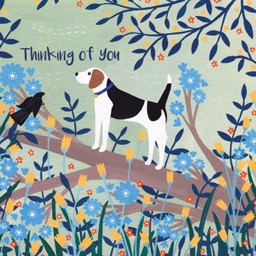 SSH113 - Thinking of You (Dog and Blackbird) Greeting Card